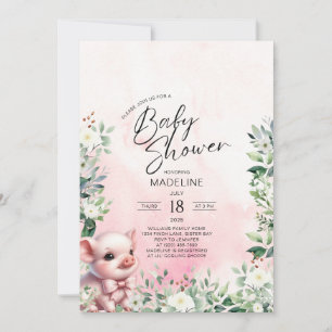 Gris med Bow Rosa Girl Baby Shower-inbjudan Inbjudningar