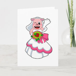 Gris med Bröllop klänning och blomsterbunt Kort