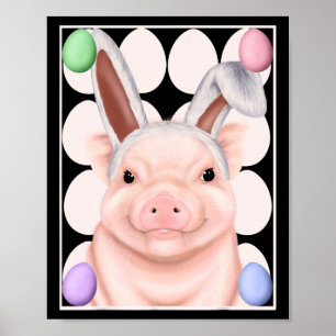 Gris med Bunny Öron och Påskägg Poster