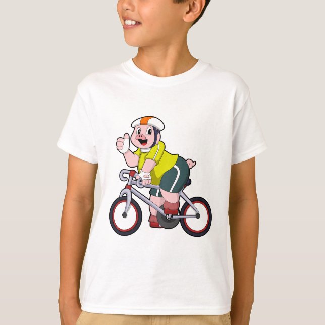 Gris med cykel och hjälm t shirt (Framsida)