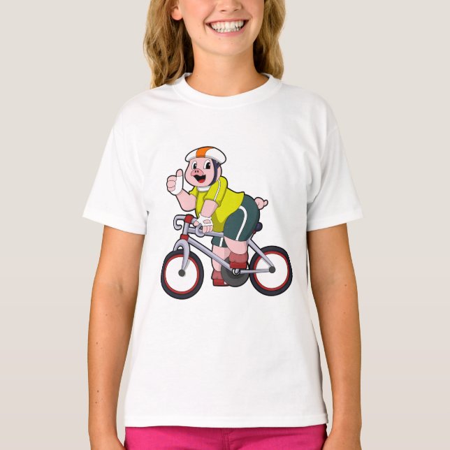 Gris med cykel och hjälm t shirt (Framsida)