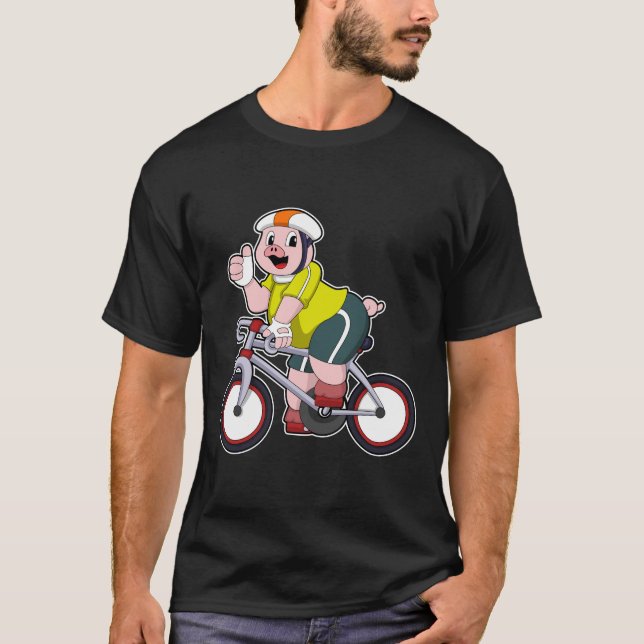 Gris med cykel och hjälm t shirt (Framsida)