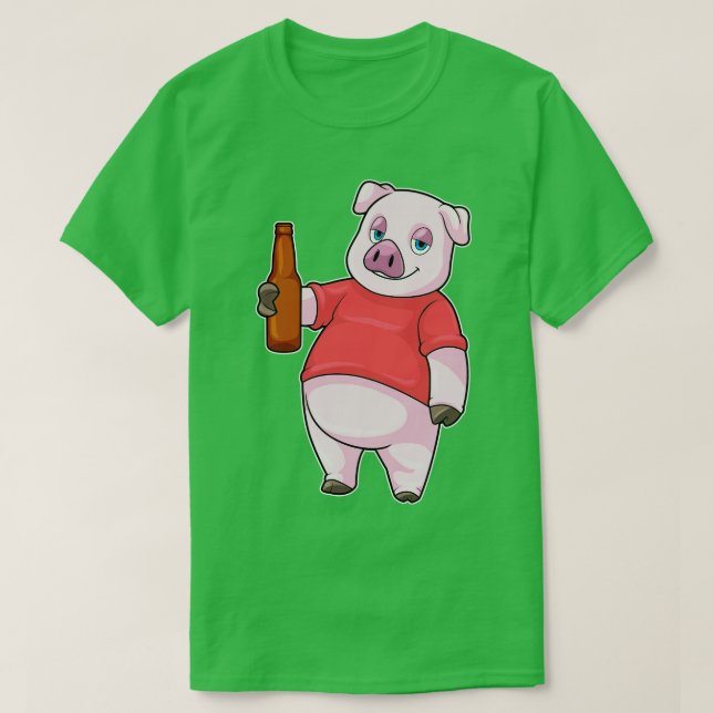 Gris med Flaska av Beer T Shirt (Design framsida)