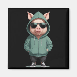 Gris med hoodie Funny Coola Djurart Magnet