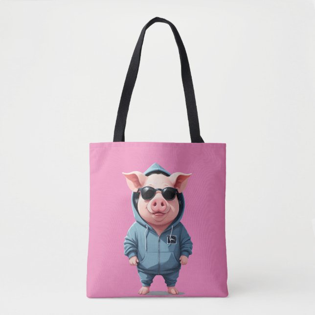 Gris med hoodie Funny Coola Djurart Tygkasse (Framsida)