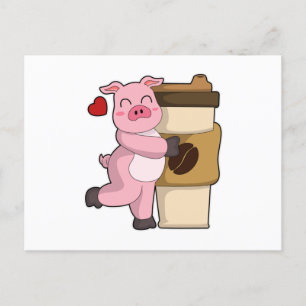 Gris med kaffe att åka till vykort