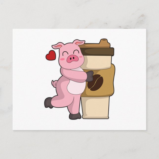 Gris med kaffe att ta med sig vykort (Framsida)