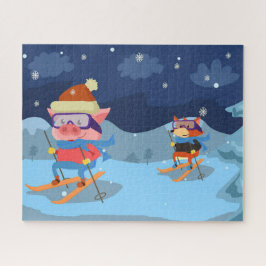 Gris och Fox Skiing Puzzle Pussel