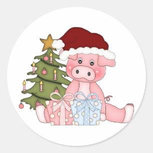 Gris och Julgran Runt Klistermärke