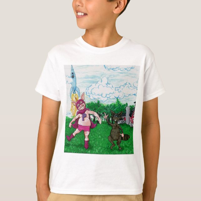 Gris och Raccoon och ett raket T-shirt (Framsida)