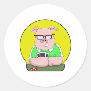 Gris på Poker med kort Runt Klistermärke