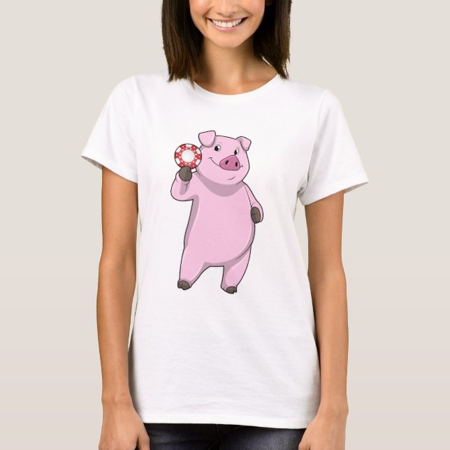 Gris på Poker med Poker chip T Shirt (Framsida)
