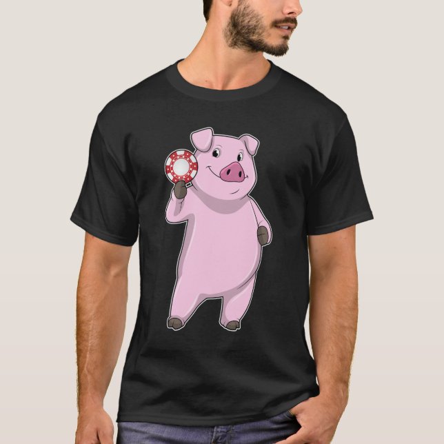 Gris på Poker med Poker chip T Shirt (Framsida)