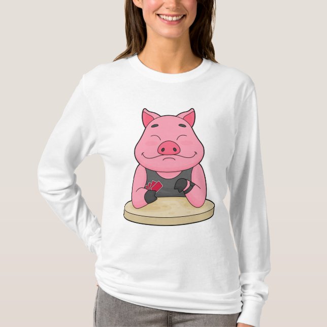 Gris på Poker med Poker-kort T Shirt (Framsida)