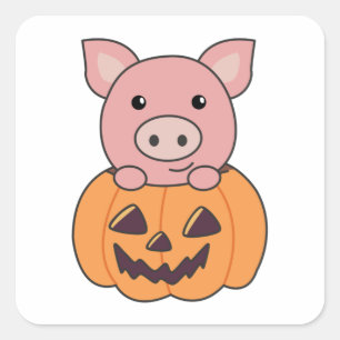 Gris på Pumpkin Sweet Grisar Happy halloween Squar Fyrkantigt Klistermärke