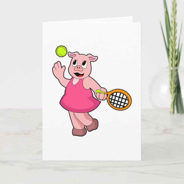 Gris på tennis med tennisracket kort (Framsida)