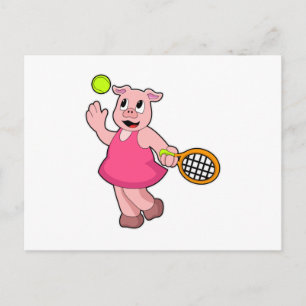 Gris på tennis med tennisracket vykort