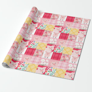 Gris Patchwork Blommigt Rustic Födelsedagsfest Presentpapper