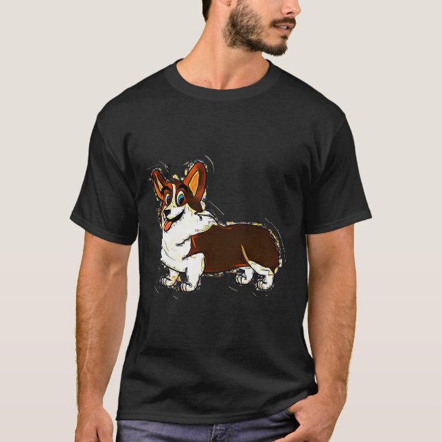 Gris Pen Corgi Tecknad T Shirt (Framsida)
