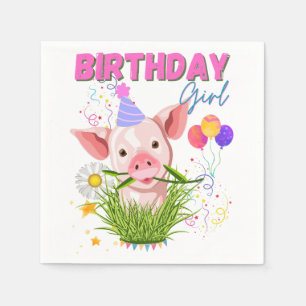 Gris Piggy Birthday Rosa Girl Girl Girl Animals Äl Pappersservett
