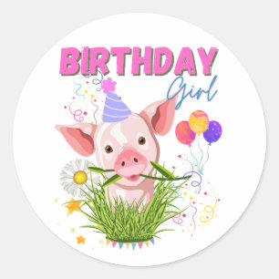 Gris Piggy Birthday Rosa Girl Girl Girl Animals Äl Runt Klistermärke