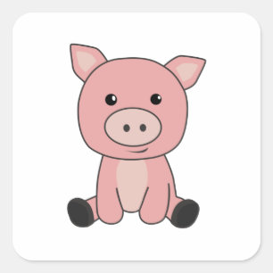 Gris Piglet Cute Animals För barn Rosa Fyrkantigt Klistermärke