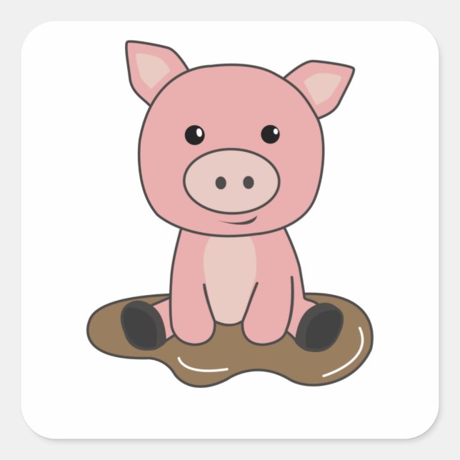 Gris Piglet Piglet Lera Puddle Lera Fyrkantigt Klistermärke (Framsida)