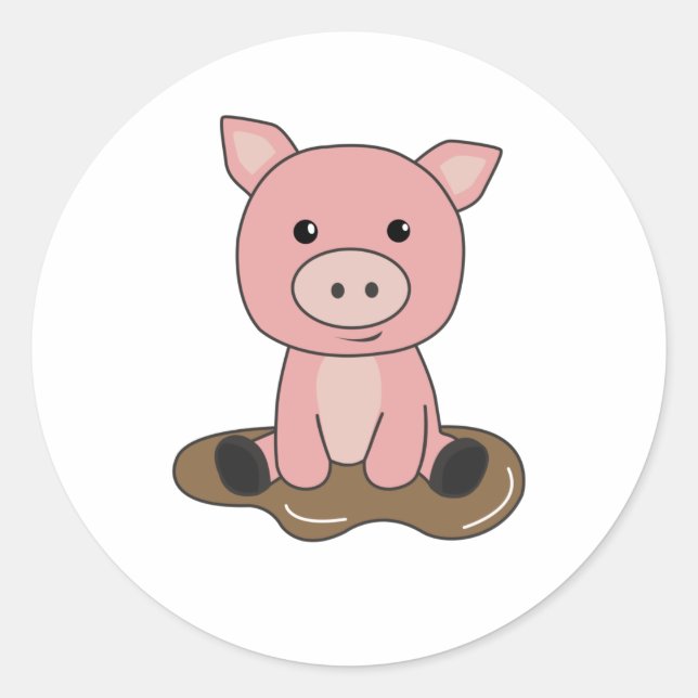 Gris Piglet Piglet Lera Puddle Lera Runt Klistermärke (Framsida)