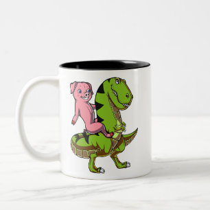 Gris Riding T-Rex Dinosaur Funny Farm Animal Två-Tonad Mugg