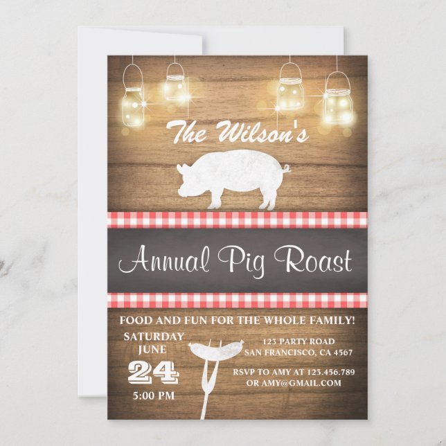 Gris Roastinbjudan BBQ BaByQ Shower Rustic wood Inbjudningar (Framsida)