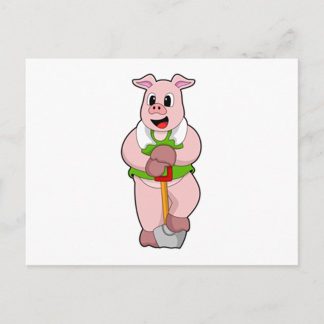 Gris som bonde med spade vykort (Framsida)