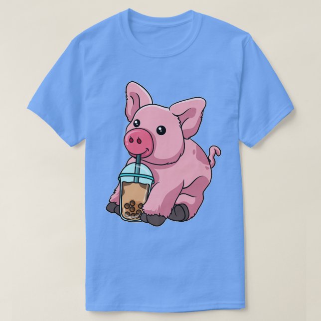 Gris som dricker tuggstam med Boba Tea T Shirt (Design framsida)