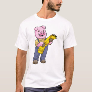 Gris som jordbrukare med Straw T Shirt