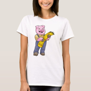 Gris som jordbrukare med Straw T Shirt