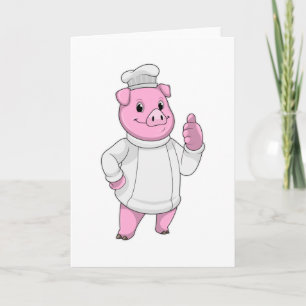 Gris som kock med kockhatt kort