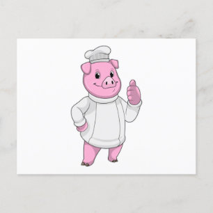 Gris som kock med kockmössa vykort
