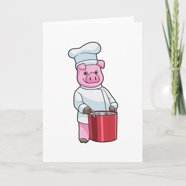 Gris som kock med kokkärl kort (Framsida)