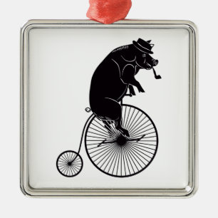 Gris som rider en cykel julgransprydnad metall