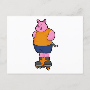 Gris som skateboardåkare med inlines vykort