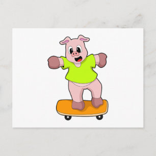 Gris som Skater på Skateboard Vykort