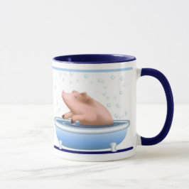Gris som tar badet mugg