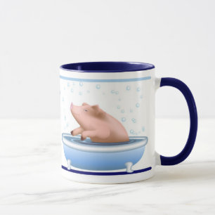Gris som tar badet mugg