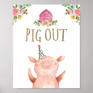 Gris ut Boskap Buffet Girl Birthday Rosa Poster
