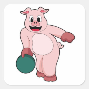 Gris vid Bowling med Bowling ball Fyrkantigt Klistermärke