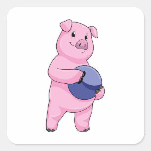 Gris vid Bowling med Bowling ball Fyrkantigt Klistermärke