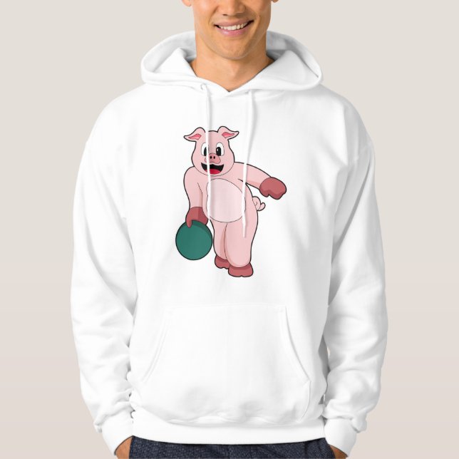 Gris vid Bowling med Bowling ball Hoodie (Framsida)