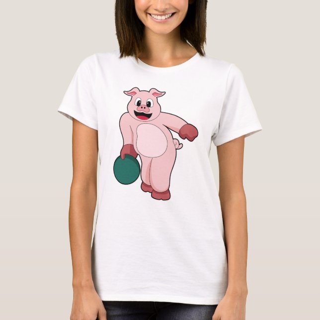 Gris vid Bowling med Bowling ball T Shirt (Framsida)