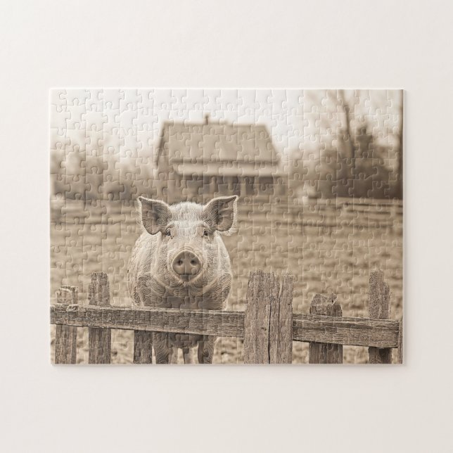 Gris vid Farm Vintage Stil Pussel (Horisontell)