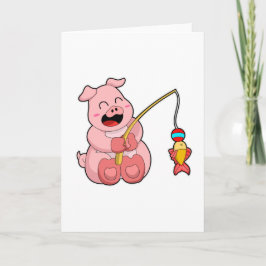 Gris vid fiske med fisk kort