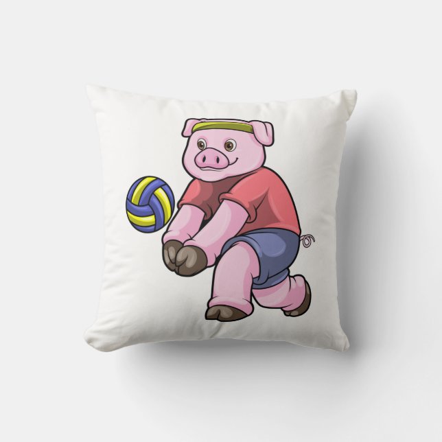 Gris vid sport med Volleyball Kudde (Framsida)